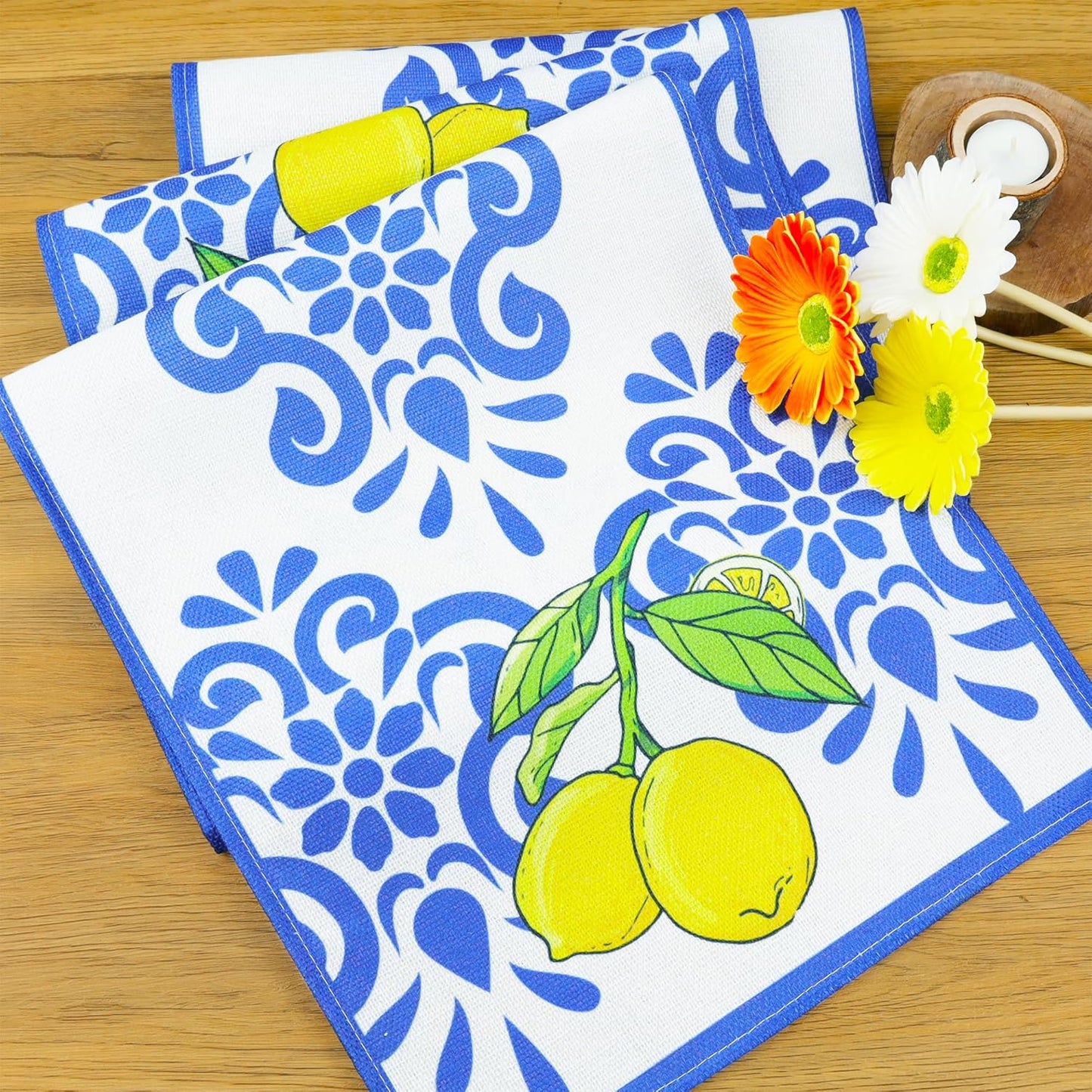 Lemon Table Runner Summer Blue Table Runners 13x72 Inches Long Table Runner for Home Kitchen Dining Table Decor