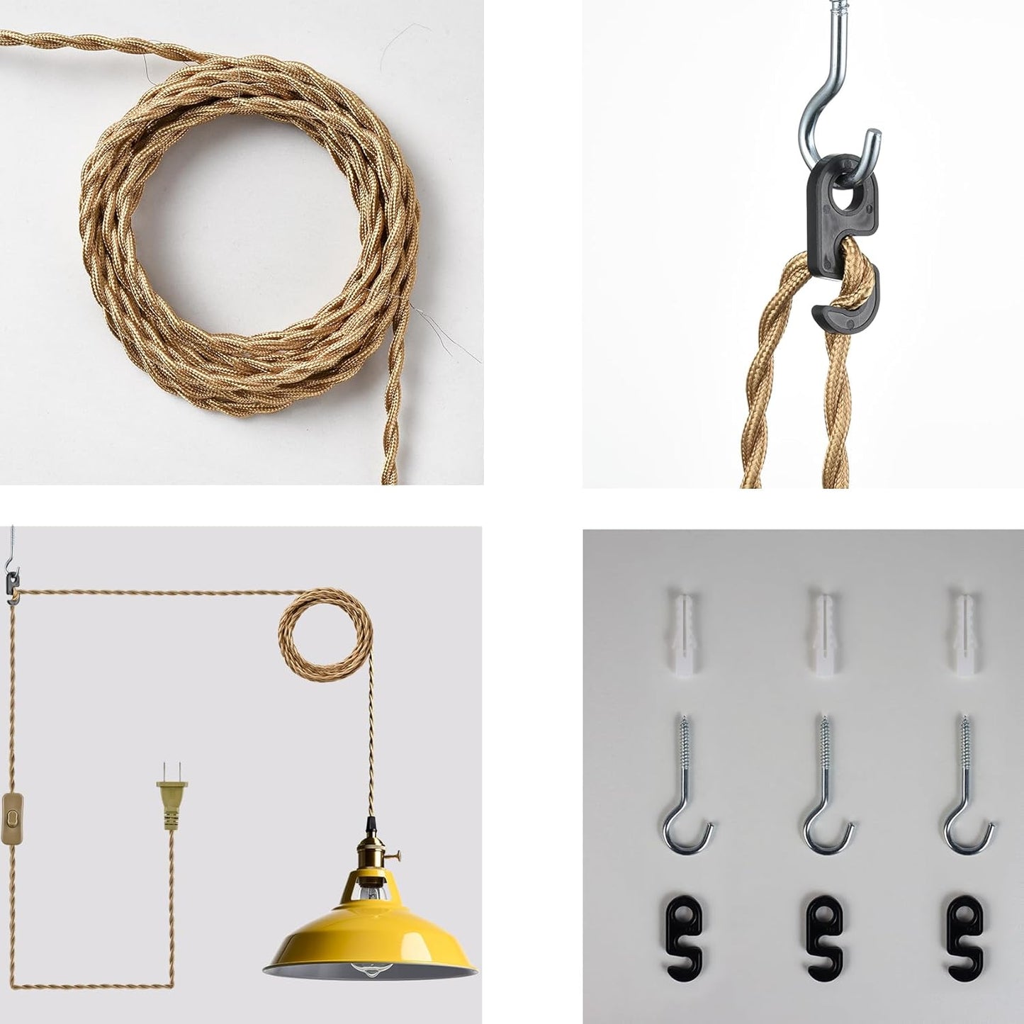 Nordic Hanging Pendant Light with Plug Metal Barn Hanging Light Fixture for Kitchen Bedroom Foyer, Yellow