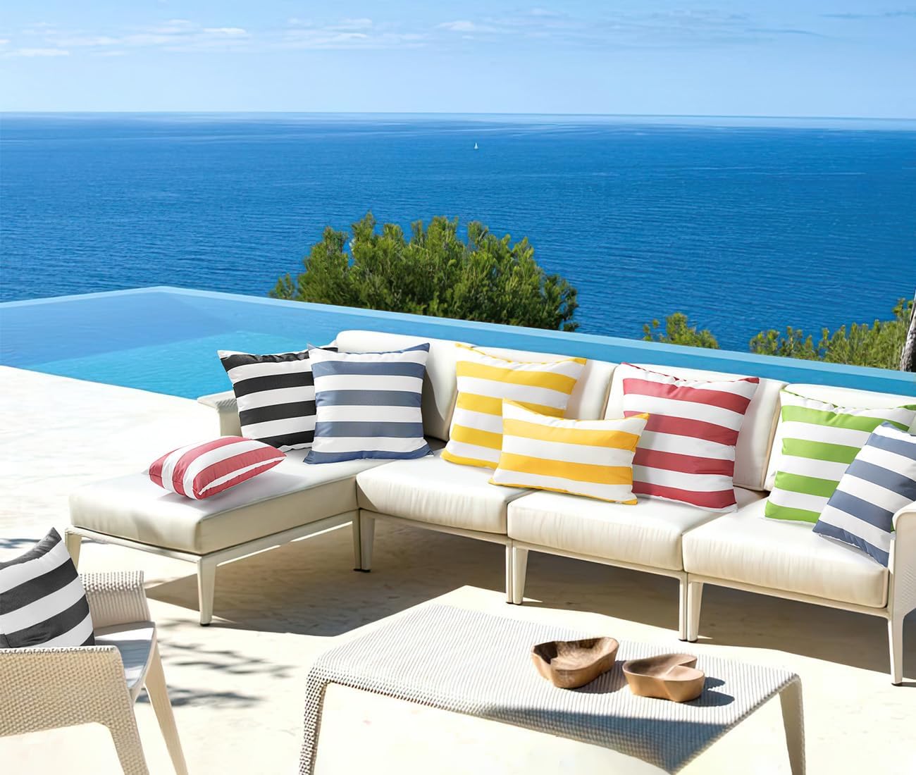 2 Pack Outdoor Throw Pillow Covers, Square Stripe Waterproof Throw Pillow Cases for Outdoor Patio Porch Farmhouse Garden Balcony Couch, 18"x18"(45x45cm), Yellow + White