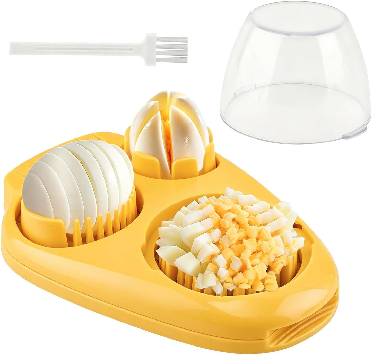 3 in 1 Boiled Egg Slicer, 3 Slice Modes Chopper Cutter with Brush, Manual Egg Slicer Steel Wire Dicer for Hard Boiled Eggs, Kitchen Gadget for Soft Fruit Butter, Labor Saving (Yellow)