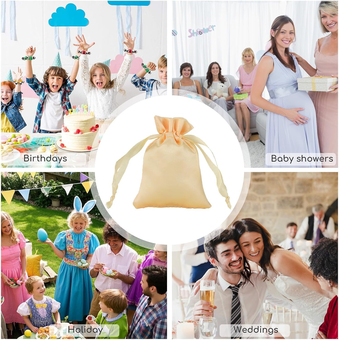 30Pcs Small Satin Gift Bags, 3x4 Yellow Cloth Drawstring Pouch | For Wedding Favors, Baby Shower, Small Businesses, Birthday Event, Summer Vacation Party Favors, Jewelry, Candy, Coin