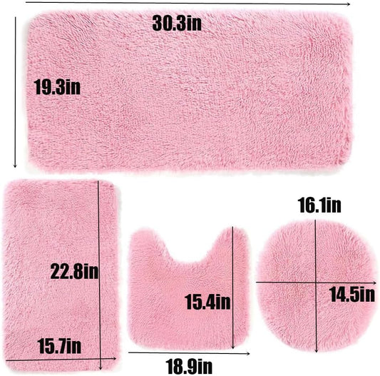 4 Piece Non Slip, Toilet Lid Cover and Contour Mat, Bath Mats Shower Mats Bath Rug Mat for Tub Toilet Bathroom (Yellow)