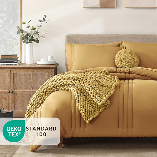 King Size Comforter Set - 7 Pieces Bed in a Bag King, Desert Yellow Bedding Sets with Comforter, All Seasons Comforter Bed Set with Sheets, Pillowcases & Shams