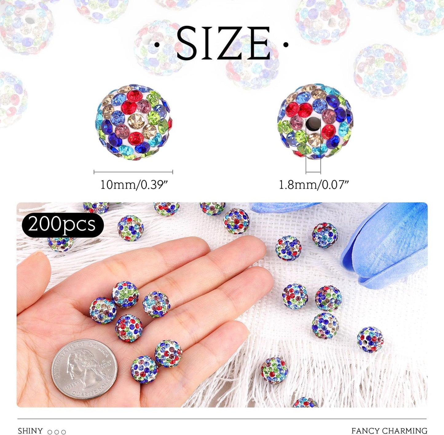 100 pcs 10mm Rhinestone Beads for Jewelry Making, Yellow Shiny Round Shamballa Disco Beads Bulk, Sparkle Crystal Clay Christmas for Bracelet Baseball Necklace Earring Crafting and DIY