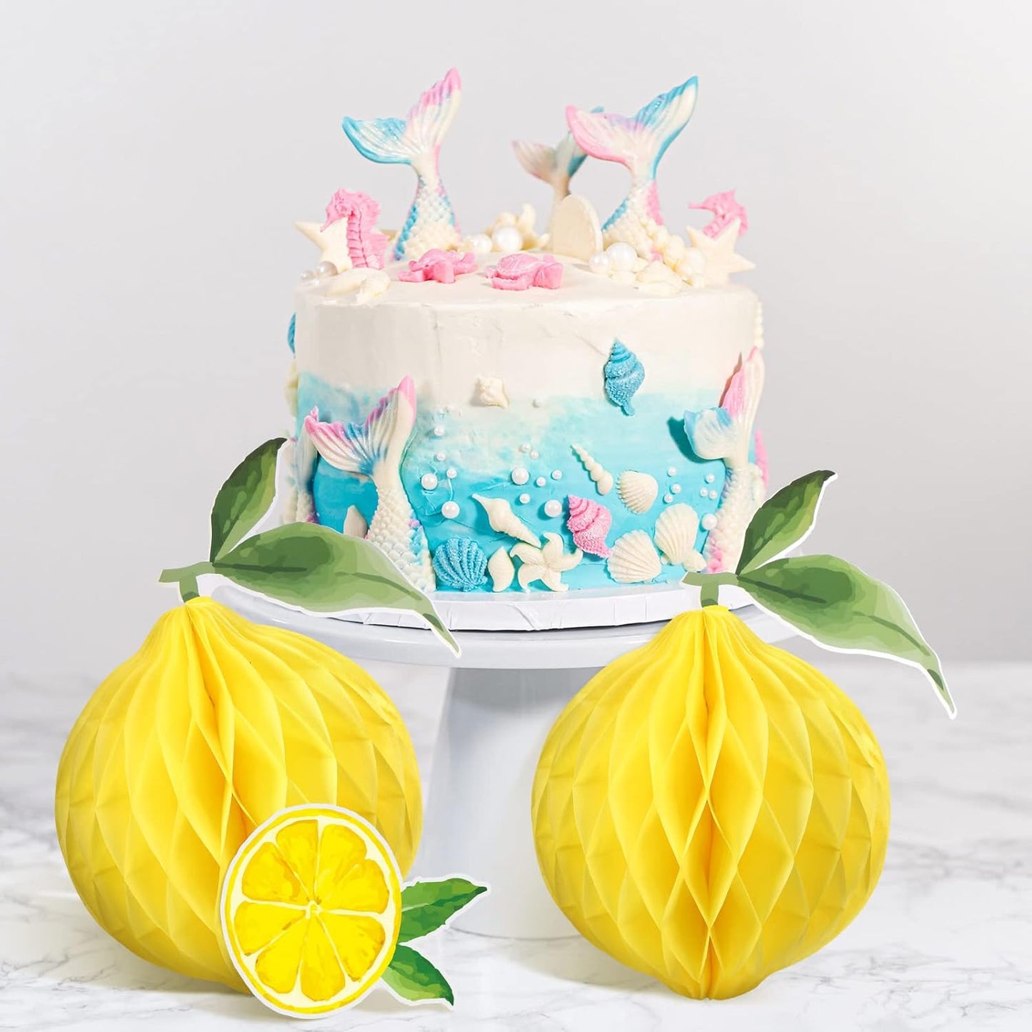 9 Pcs Lemon Honeycomb Centerpieces Honeycomb Balls Lemon Party Favors Tissue Paper Honeycomb Tabletop Lemon Table Decors for Shower party Wedding