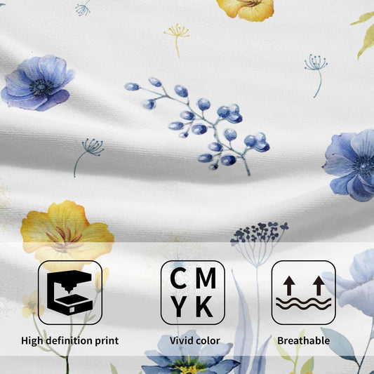 Blue Yellow Floral Hand Towels 2 PCS,Watercolor Poppy Flowers Botanical Leaves Kitchen Dish Towel Spring Summer Decor Washcloth for Bathroom Home Spa Gift 14.4 x 28.3 Inch