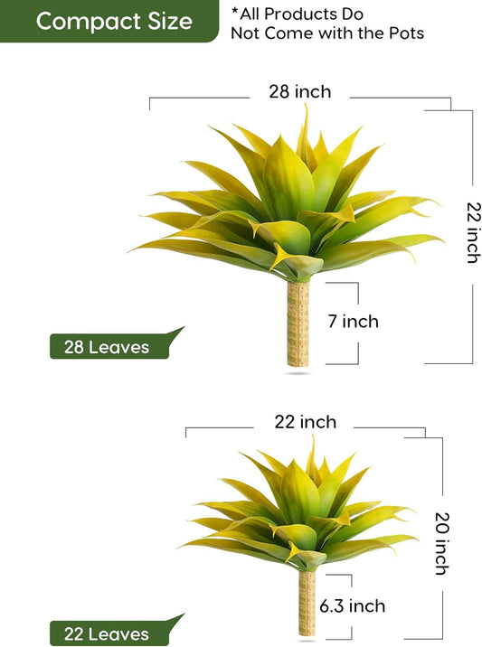 Artificial Agave Fake Plants, Yellow Fake Succuents Plant for Room Decor, Unpotted Faux Agave Plant for Outdoor/Indoor Fall Decor, 22 inches, Set of 1