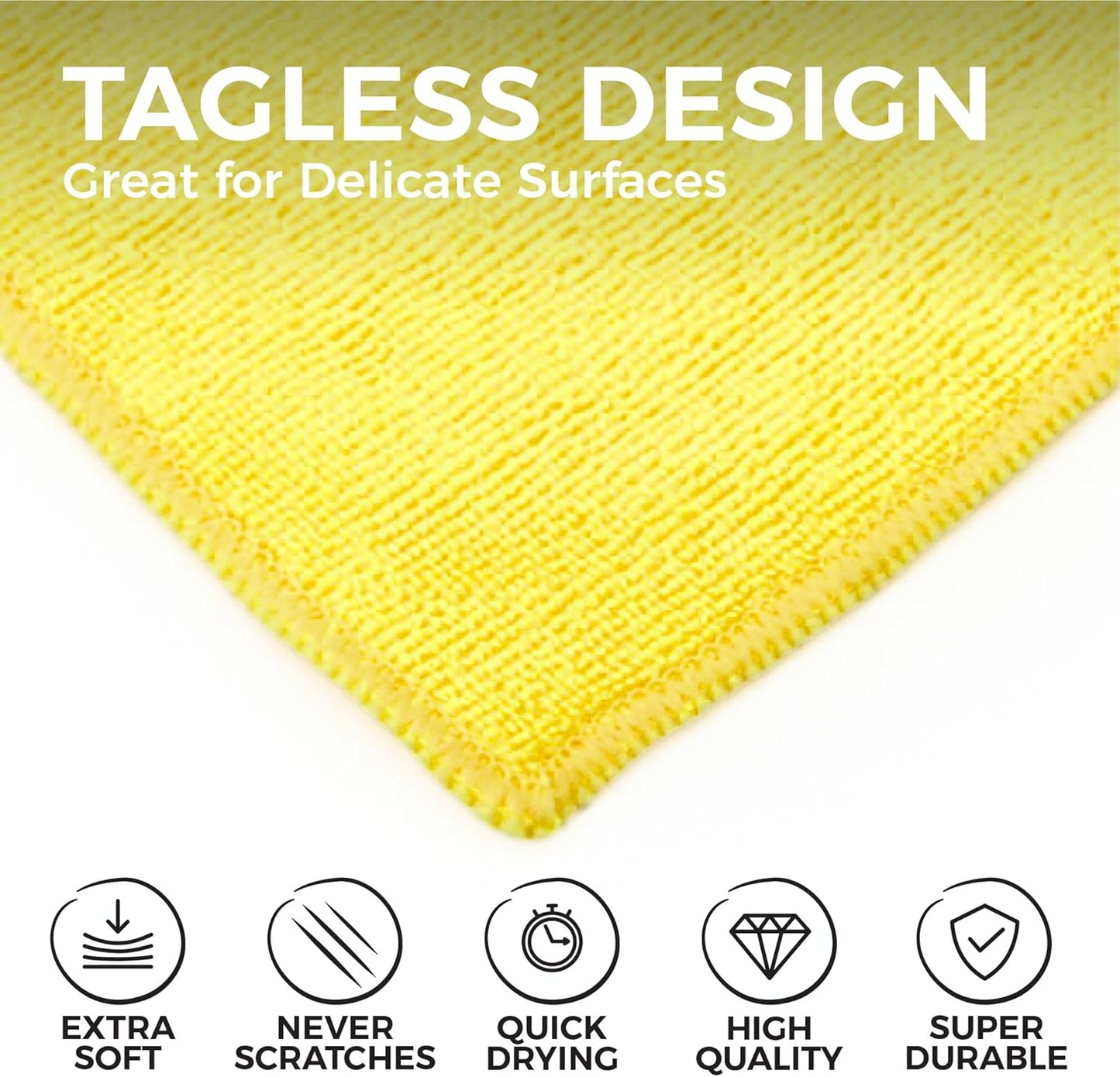 All-Purpose Microfiber Terry Cleaning Towels - Commercial Grade, Highly Absorbent, Lint-Free, Streak-Free, Kitchens, Bathrooms, Offices, 300gsm, 12in x 12in, Yellow (12-Pack)