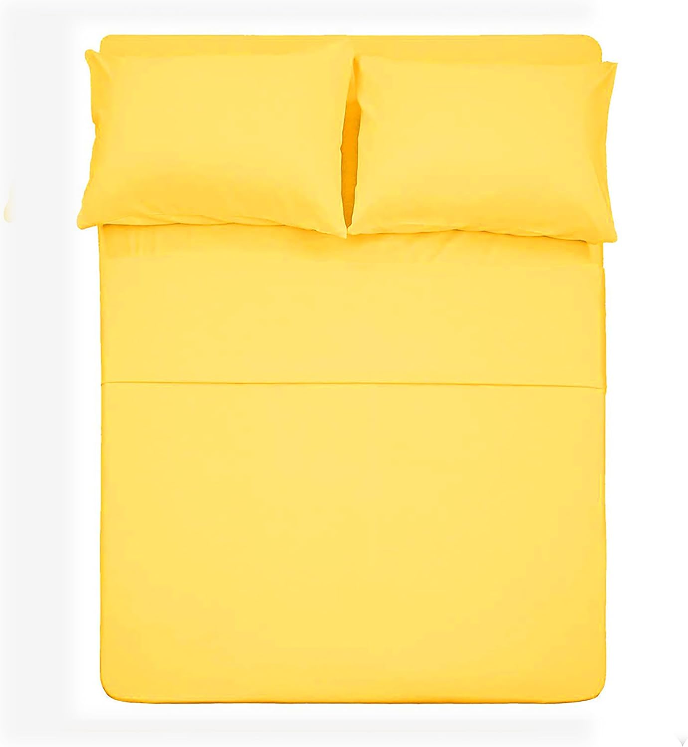 Cotton Queen Size Bed Sheets Set (Yellow Color) 4 Piece - 100% Cotton Sheet Sets with Envelope Pillow case Deep Pocket, Breathable, Durable & Easy to Clean