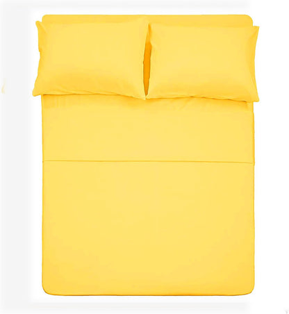 Cotton Queen Size Bed Sheets Set (Yellow Color) 4 Piece - 100% Cotton Sheet Sets with Envelope Pillow case Deep Pocket, Breathable, Durable & Easy to Clean