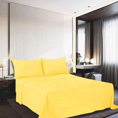 Cotton Queen Size Bed Sheets Set (Yellow Color) 4 Piece - 100% Cotton Sheet Sets with Envelope Pillow case Deep Pocket, Breathable, Durable & Easy to Clean