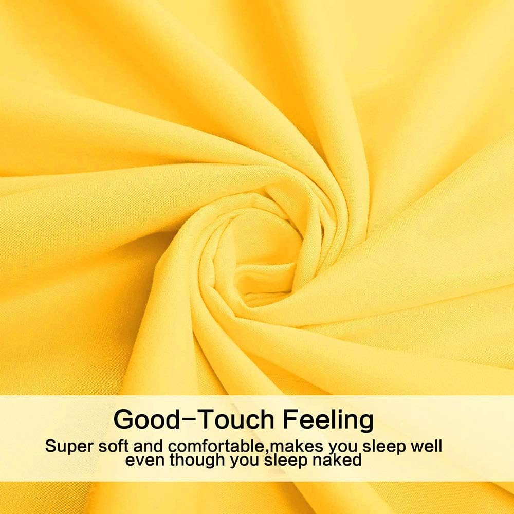Cotton Queen Size Bed Sheets Set (Yellow Color) 4 Piece - 100% Cotton Sheet Sets with Envelope Pillow case Deep Pocket, Breathable, Durable & Easy to Clean