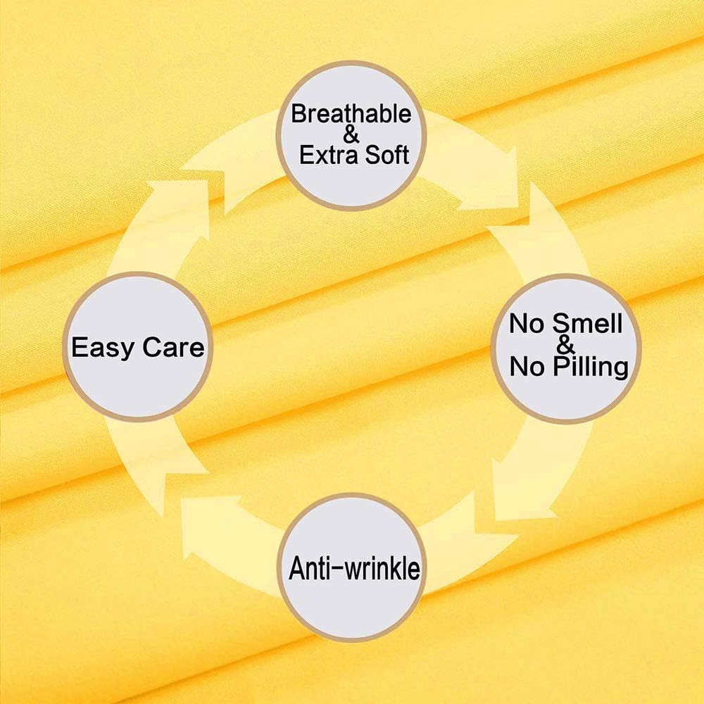 Cotton Queen Size Bed Sheets Set (Yellow Color) 4 Piece - 100% Cotton Sheet Sets with Envelope Pillow case Deep Pocket, Breathable, Durable & Easy to Clean