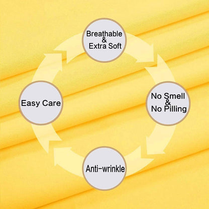 Cotton Queen Size Bed Sheets Set (Yellow Color) 4 Piece - 100% Cotton Sheet Sets with Envelope Pillow case Deep Pocket, Breathable, Durable & Easy to Clean