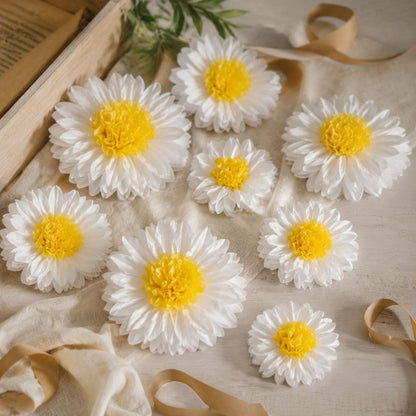 Daisy Tissue Paper Pom Poms Party Decorations White Yellow 12" 8" | Flowers Wall Hanging 1st Birthday Bridal Baby Shower Wedding Classroom Décor, Pack of 10
