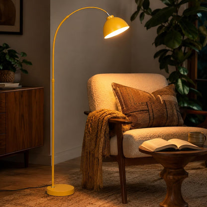 64 in Yellow Arc Floor Lamp for Living Room,Dome M | Flexible Lighting,Stable Metal Base,Foot Switch Control,Modern Style,3000K Warm Cozy Glow,Suit for Bedroom,Over Couch