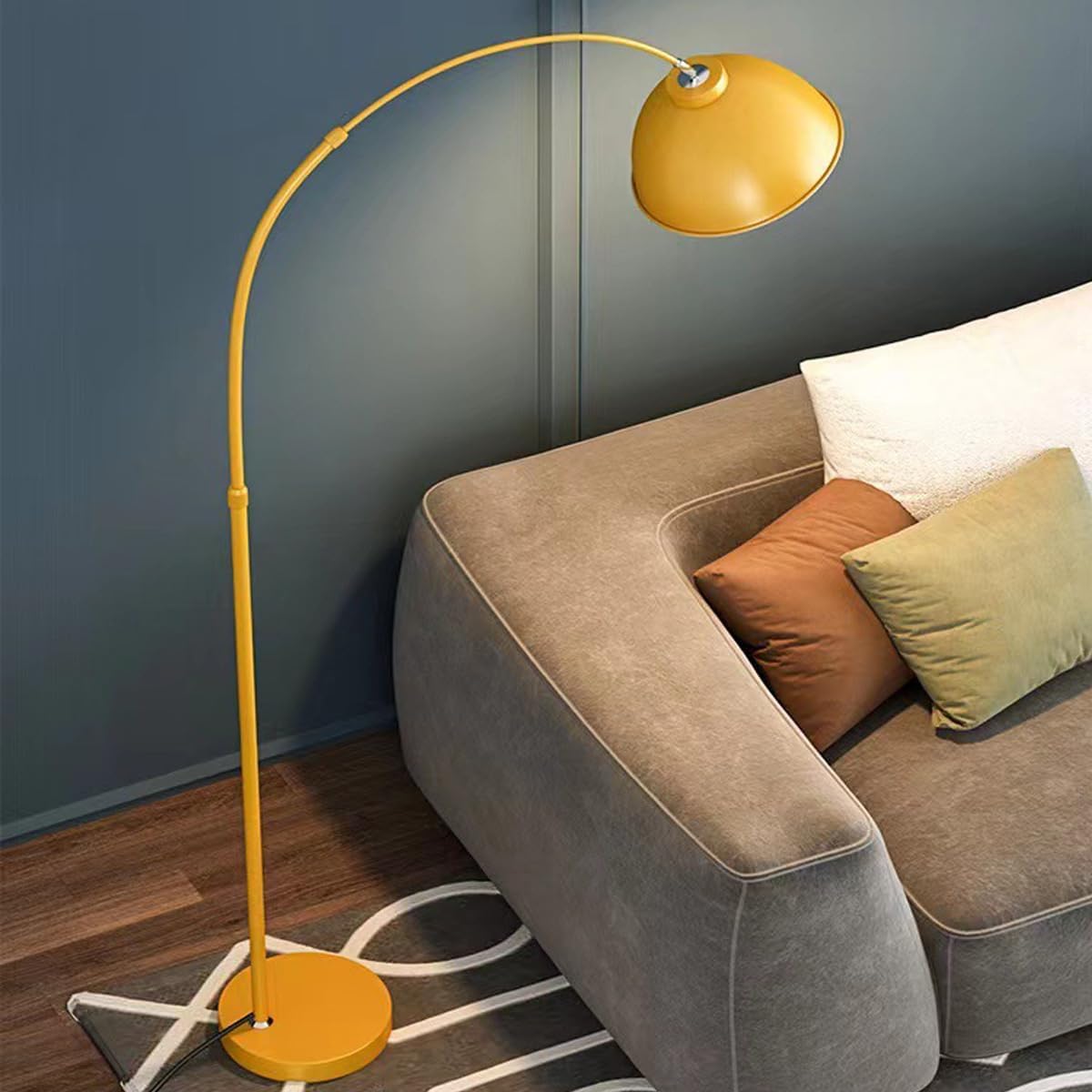 64 in Yellow Arc Floor Lamp for Living Room,Dome M | Flexible Lighting,Stable Metal Base,Foot Switch Control,Modern Style,3000K Warm Cozy Glow,Suit for Bedroom,Over Couch