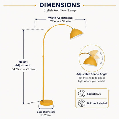 64 in Yellow Arc Floor Lamp for Living Room,Dome M | Flexible Lighting,Stable Metal Base,Foot Switch Control,Modern Style,3000K Warm Cozy Glow,Suit for Bedroom,Over Couch