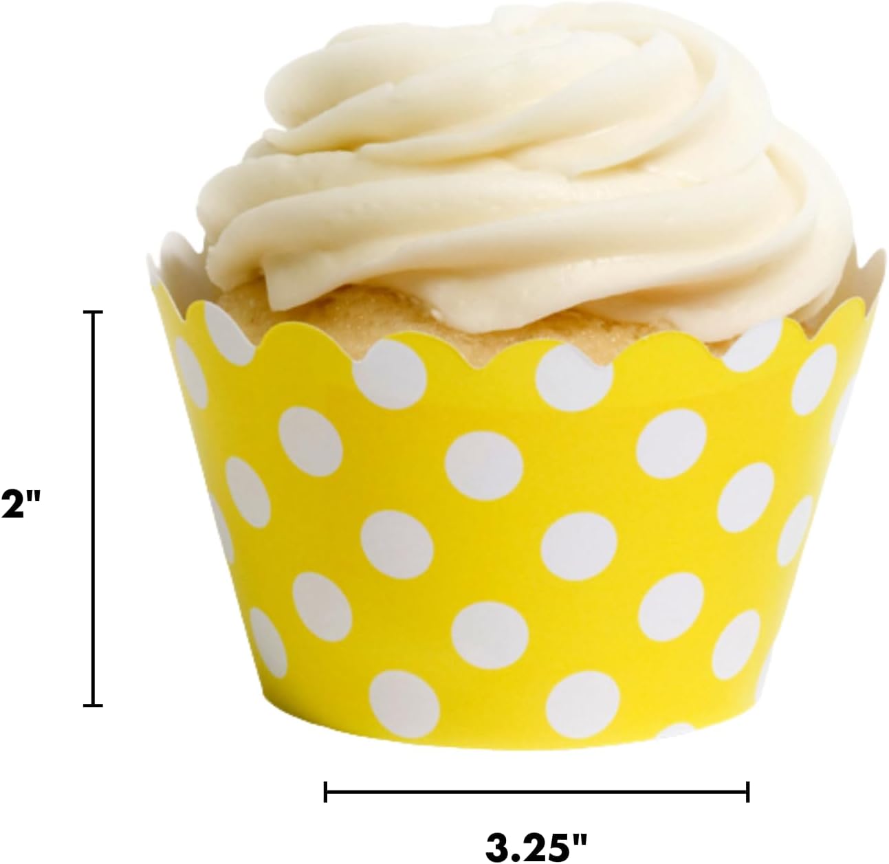 Yellow Polka Dot Cupcake Wrappers, Set of 12 – Decorative Paper Baking Wraps for Standard Cupcakes, Party Desserts, Birthdays, Baby Showers, Weddings