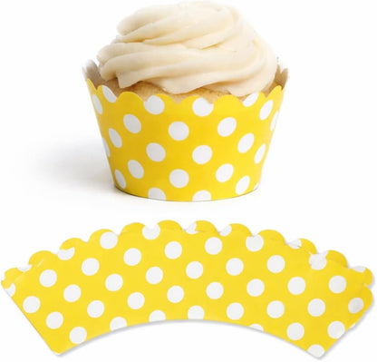 Yellow Polka Dot Cupcake Wrappers, Set of 12 – Decorative Paper Baking Wraps for Standard Cupcakes, Party Desserts, Birthdays, Baby Showers, Weddings