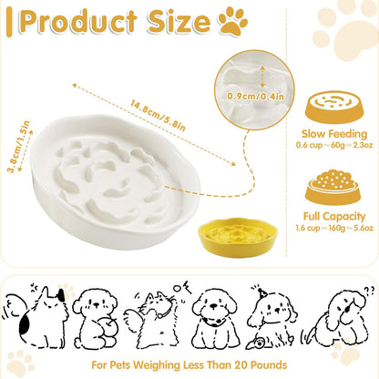 Cat Slow Feeder Bowl Set,2 Pcs Pastel Series Cat Plate for Dry and Wet Food | Cute Maze Feeder Dish for Healthy Eating- Dishwasher Safe (Yellow and White)