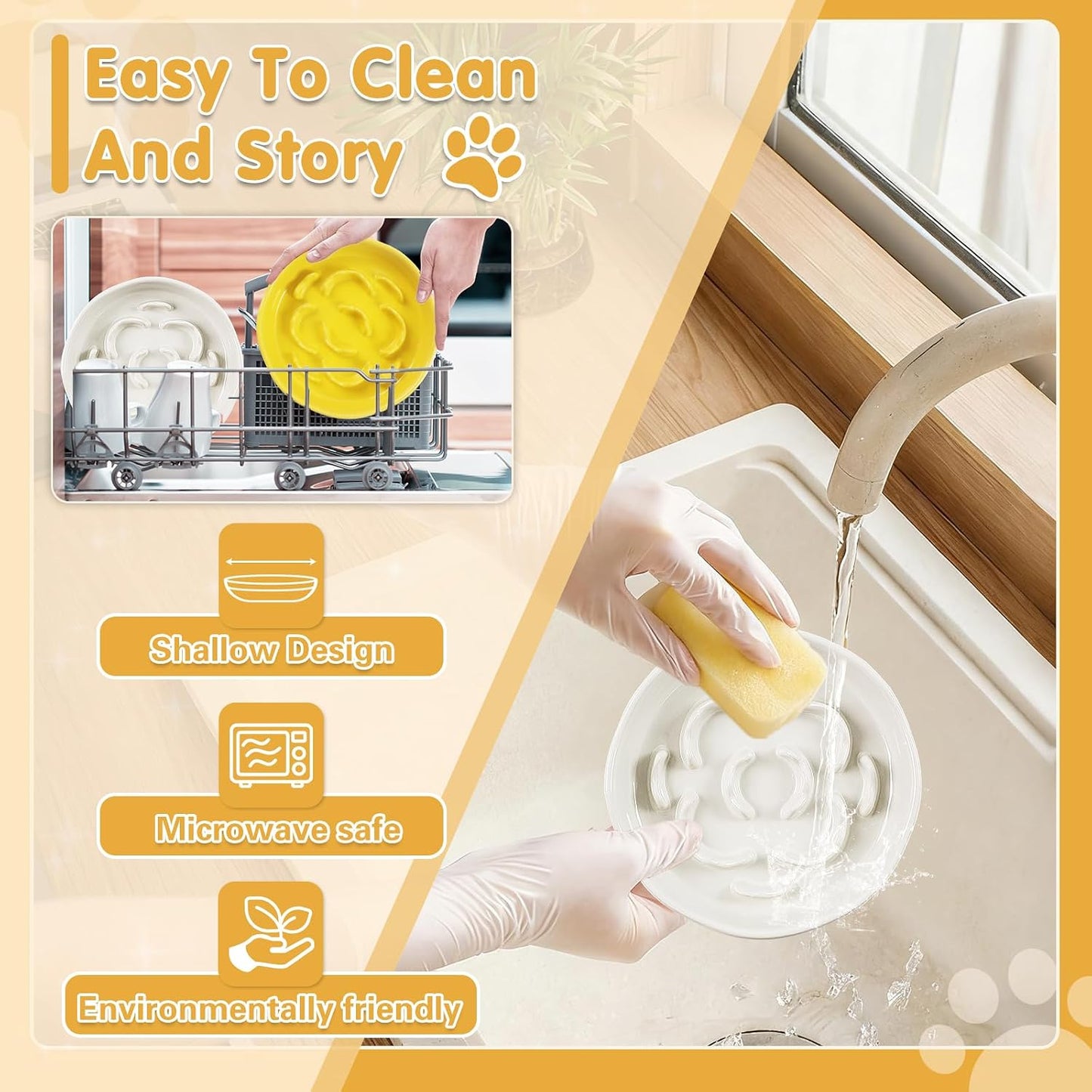 Cat Slow Feeder Bowl Set,2 Pcs Pastel Series Cat Plate for Dry and Wet Food | Cute Maze Feeder Dish for Healthy Eating- Dishwasher Safe (Yellow and White)