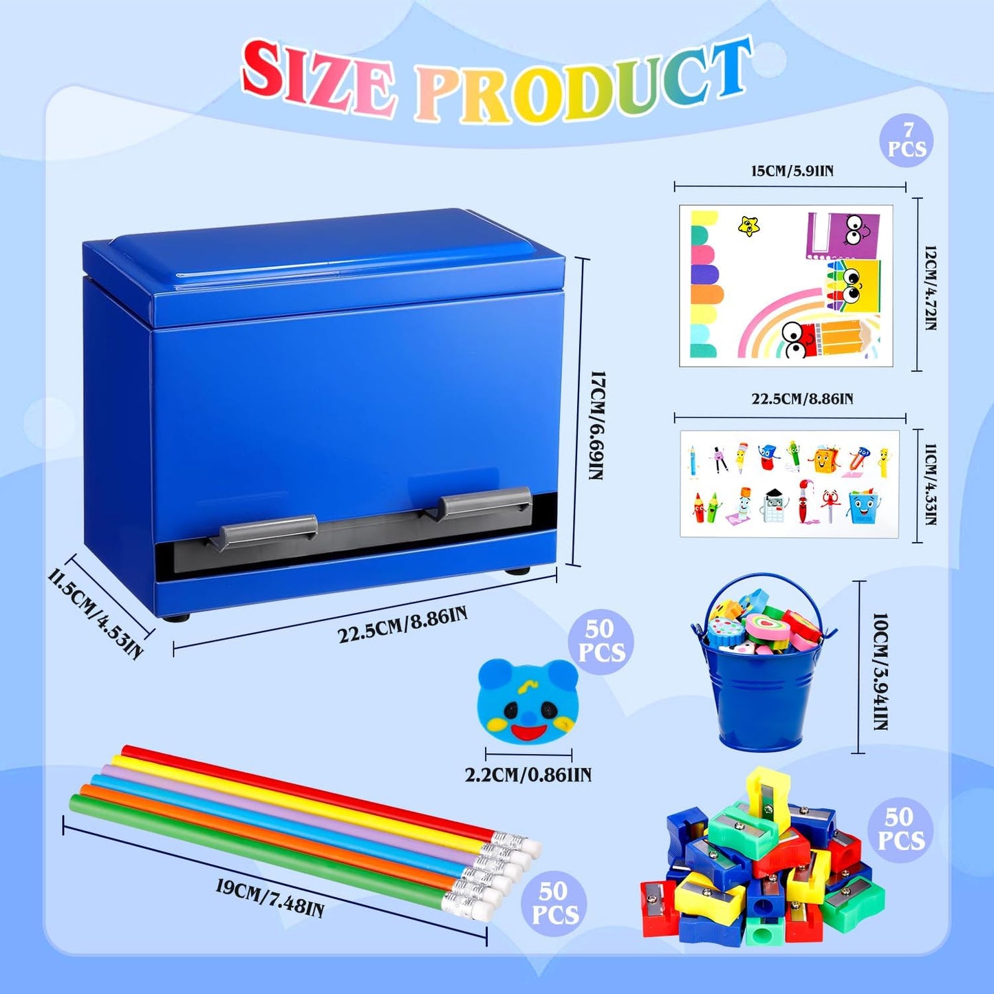 159Pcs Pencil Dispenser for Classroom,Pencil Dispenser Kit with Pencils Sharpener Erasers Stickers Metal Bucket,Pen Holder for Desk Classroom Teacher Must Haves Office Supplies(Yellow)