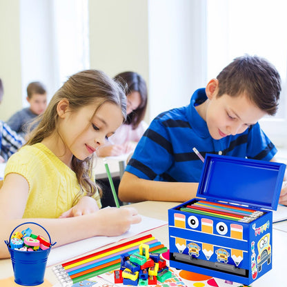 159Pcs Pencil Dispenser for Classroom,Pencil Dispenser Kit with Pencils Sharpener Erasers Stickers Metal Bucket,Pen Holder for Desk Classroom Teacher Must Haves Office Supplies(Yellow)