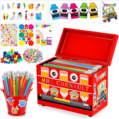 159Pcs Pencil Dispenser for Classroom,Pencil Dispenser Kit with Pencils Sharpener Erasers Stickers Metal Bucket,Pen Holder for Desk Classroom Teacher Must Haves Office Supplies(Yellow)