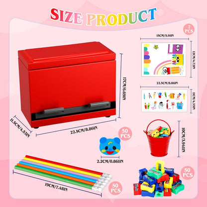159Pcs Pencil Dispenser for Classroom,Pencil Dispenser Kit with Pencils Sharpener Erasers Stickers Metal Bucket,Pen Holder for Desk Classroom Teacher Must Haves Office Supplies(Yellow)