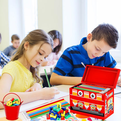 159Pcs Pencil Dispenser for Classroom,Pencil Dispenser Kit with Pencils Sharpener Erasers Stickers Metal Bucket,Pen Holder for Desk Classroom Teacher Must Haves Office Supplies(Yellow)