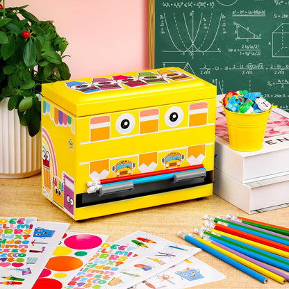 159Pcs Pencil Dispenser for Classroom,Pencil Dispenser Kit with Pencils Sharpener Erasers Stickers Metal Bucket,Pen Holder for Desk Classroom Teacher Must Haves Office Supplies(Yellow)