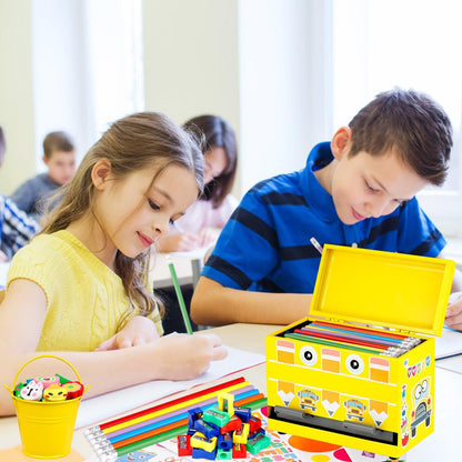 159Pcs Pencil Dispenser for Classroom,Pencil Dispenser Kit with Pencils Sharpener Erasers Stickers Metal Bucket,Pen Holder for Desk Classroom Teacher Must Haves Office Supplies(Yellow)