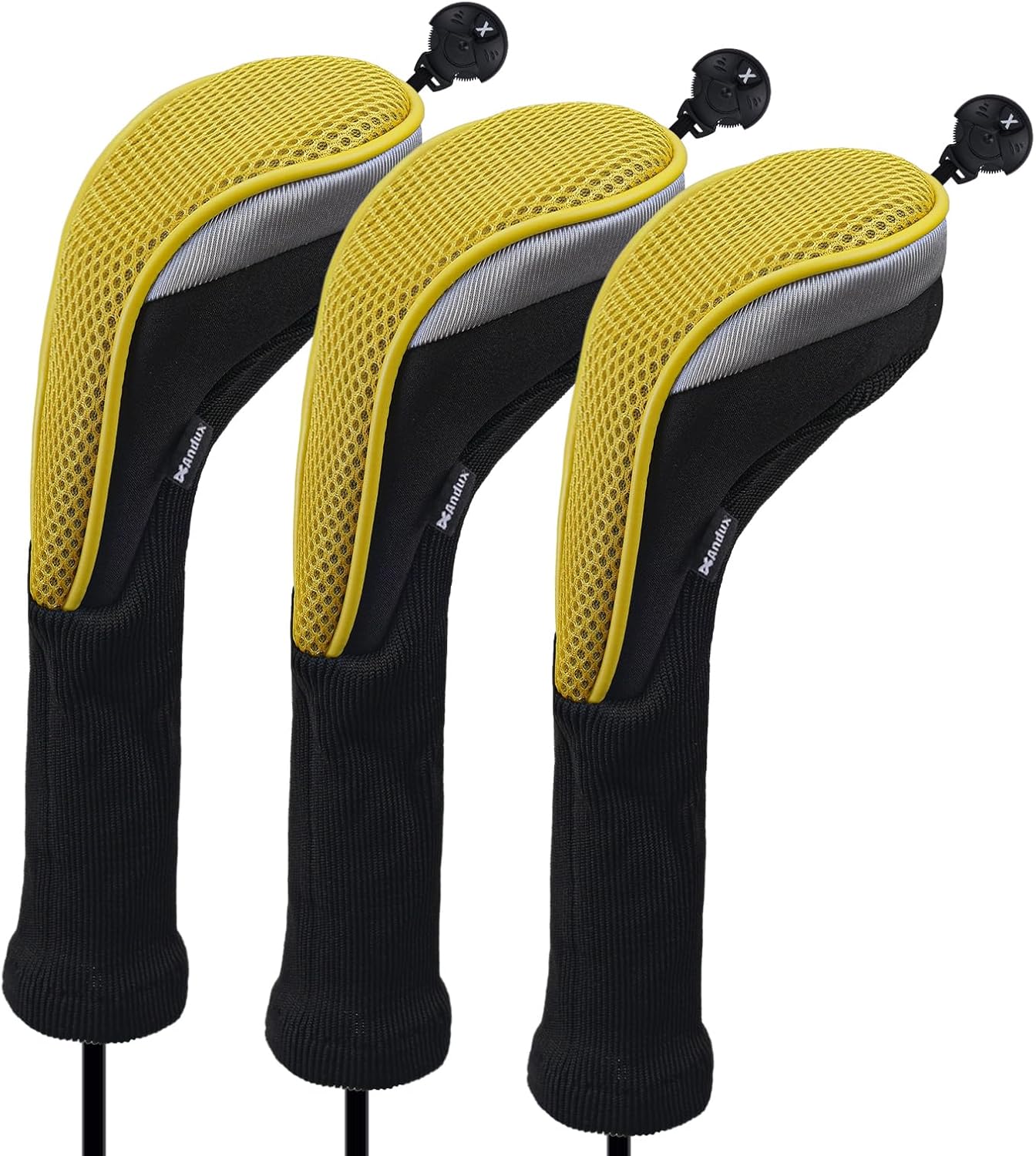 3pcs Long Neck Golf Hybrid Club Head Covers Dial No. Tag CTMT-02 | Mesh Breathable material | all the Same Size | Coloured Piping | Pull-On Closure
