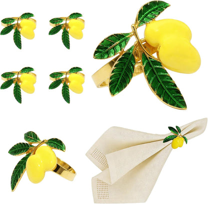 Lemon Napkin Rings Set of 6 Tropical Fruit Napkin Ring Holder for Holiday Family Gatherings Rustic Farmhouse Daily Table Setting,Coastal Beach Napkin Rings for Pool Party Beachy Wedding Decor