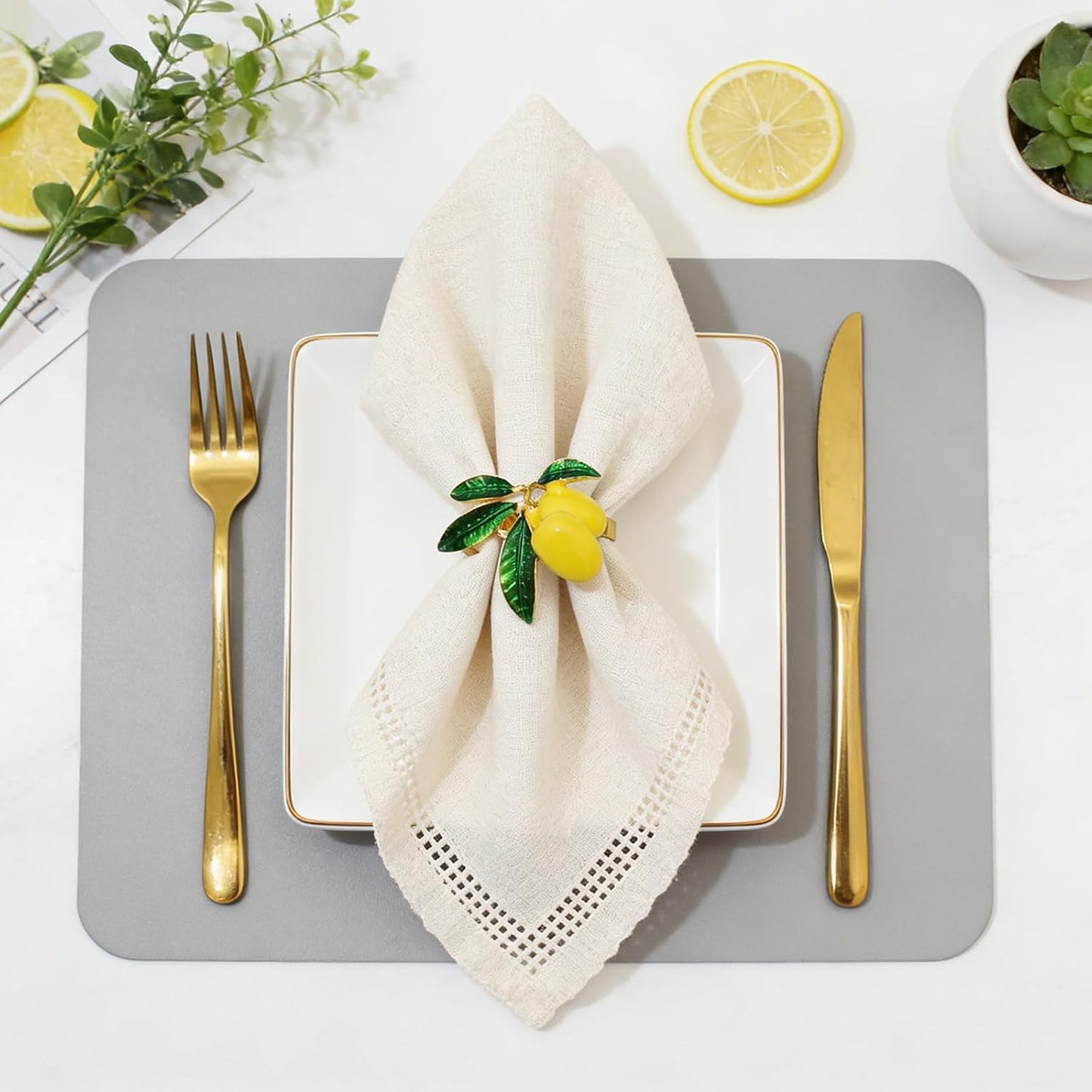 Lemon Napkin Rings Set of 6 Tropical Fruit Napkin Ring Holder for Holiday Family Gatherings Rustic Farmhouse Daily Table Setting,Coastal Beach Napkin Rings for Pool Party Beachy Wedding Decor