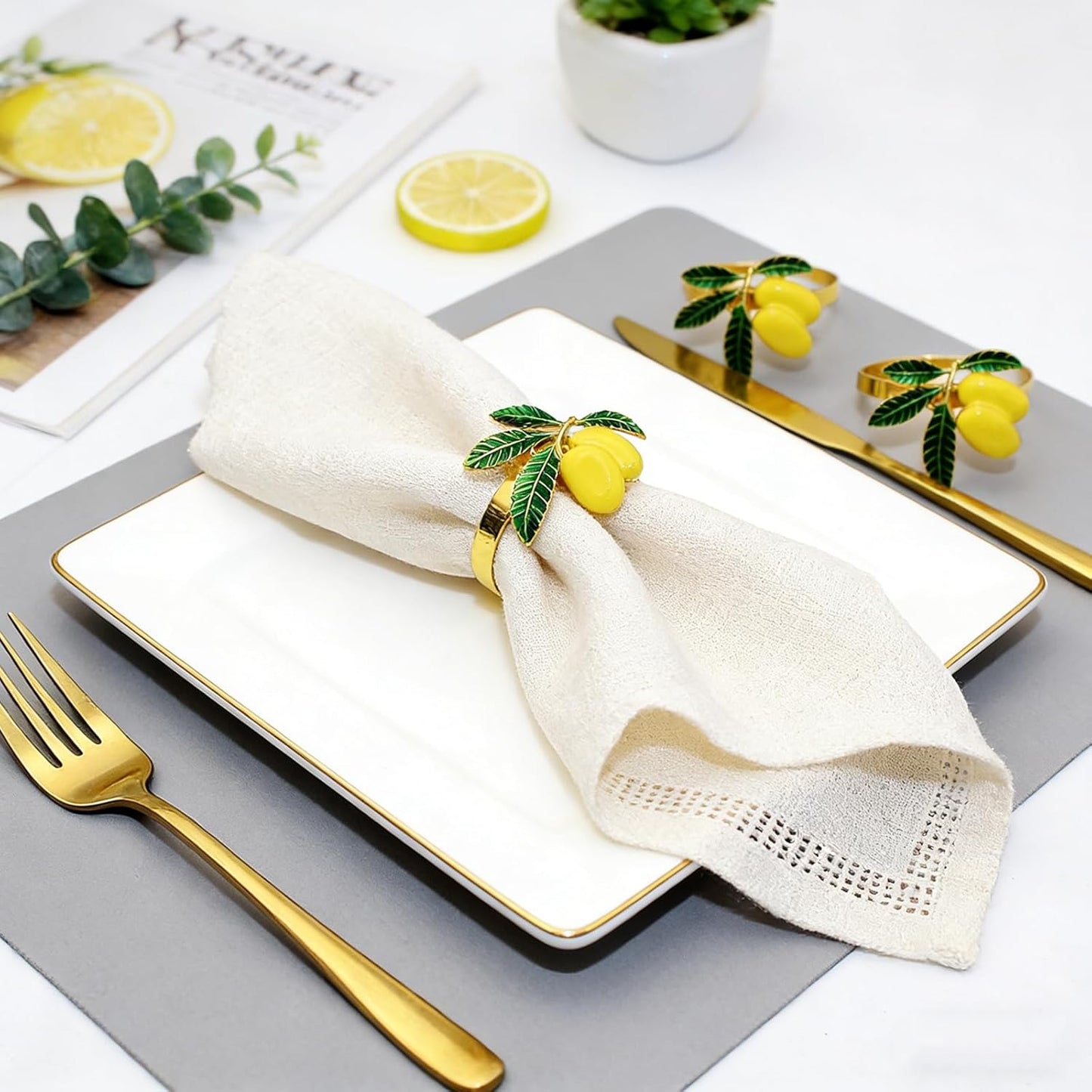 Lemon Napkin Rings Set of 6 Tropical Fruit Napkin Ring Holder for Holiday Family Gatherings Rustic Farmhouse Daily Table Setting,Coastal Beach Napkin Rings for Pool Party Beachy Wedding Decor
