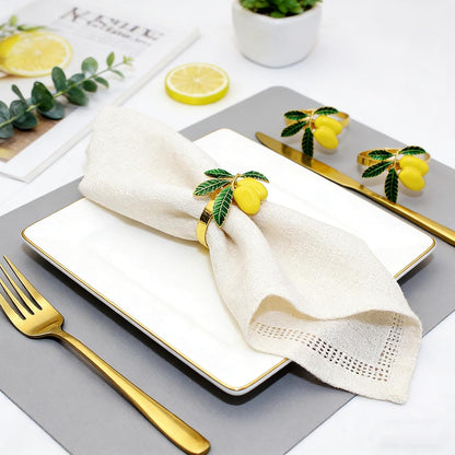 Lemon Napkin Rings Set of 6 Tropical Fruit Napkin Ring Holder for Holiday Family Gatherings Rustic Farmhouse Daily Table Setting,Coastal Beach Napkin Rings for Pool Party Beachy Wedding Decor