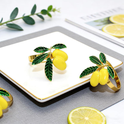 Lemon Napkin Rings Set of 6 Tropical Fruit Napkin Ring Holder for Holiday Family Gatherings Rustic Farmhouse Daily Table Setting,Coastal Beach Napkin Rings for Pool Party Beachy Wedding Decor