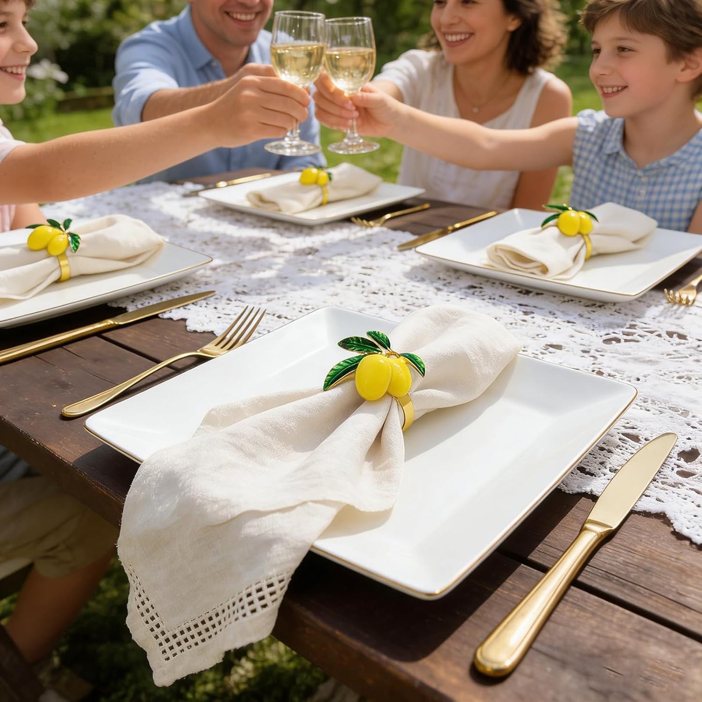 Lemon Napkin Rings Set of 6 Tropical Fruit Napkin Ring Holder for Holiday Family Gatherings Rustic Farmhouse Daily Table Setting,Coastal Beach Napkin Rings for Pool Party Beachy Wedding Decor