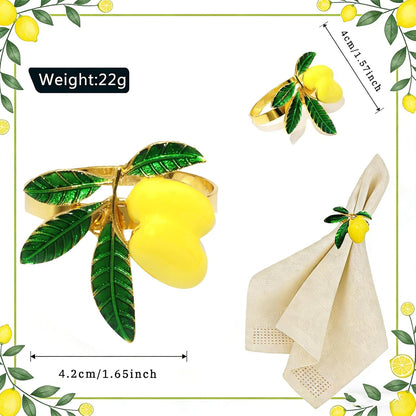 Lemon Napkin Rings Set of 6 Tropical Fruit Napkin Ring Holder for Holiday Family Gatherings Rustic Farmhouse Daily Table Setting,Coastal Beach Napkin Rings for Pool Party Beachy Wedding Decor