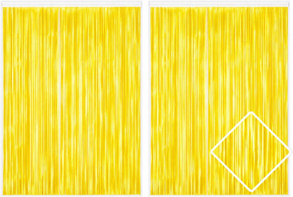 2 Pack Yellow Macron Fringe Curtain Backdrop Streamers 3.2ft x 6.4ft. Party Decoration for Birthday, Wedding, New Years Eve, Graduation, Photo Booth & Event Decorations
