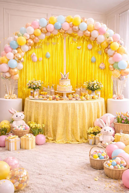 2 Pack Yellow Macron Fringe Curtain Backdrop Streamers 3.2ft x 6.4ft. Party Decoration for Birthday, Wedding, New Years Eve, Graduation, Photo Booth & Event Decorations