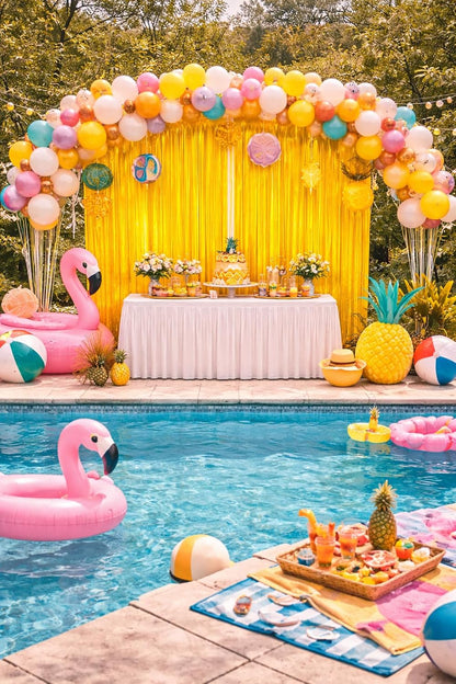 2 Pack Yellow Macron Fringe Curtain Backdrop Streamers 3.2ft x 6.4ft. Party Decoration for Birthday, Wedding, New Years Eve, Graduation, Photo Booth & Event Decorations
