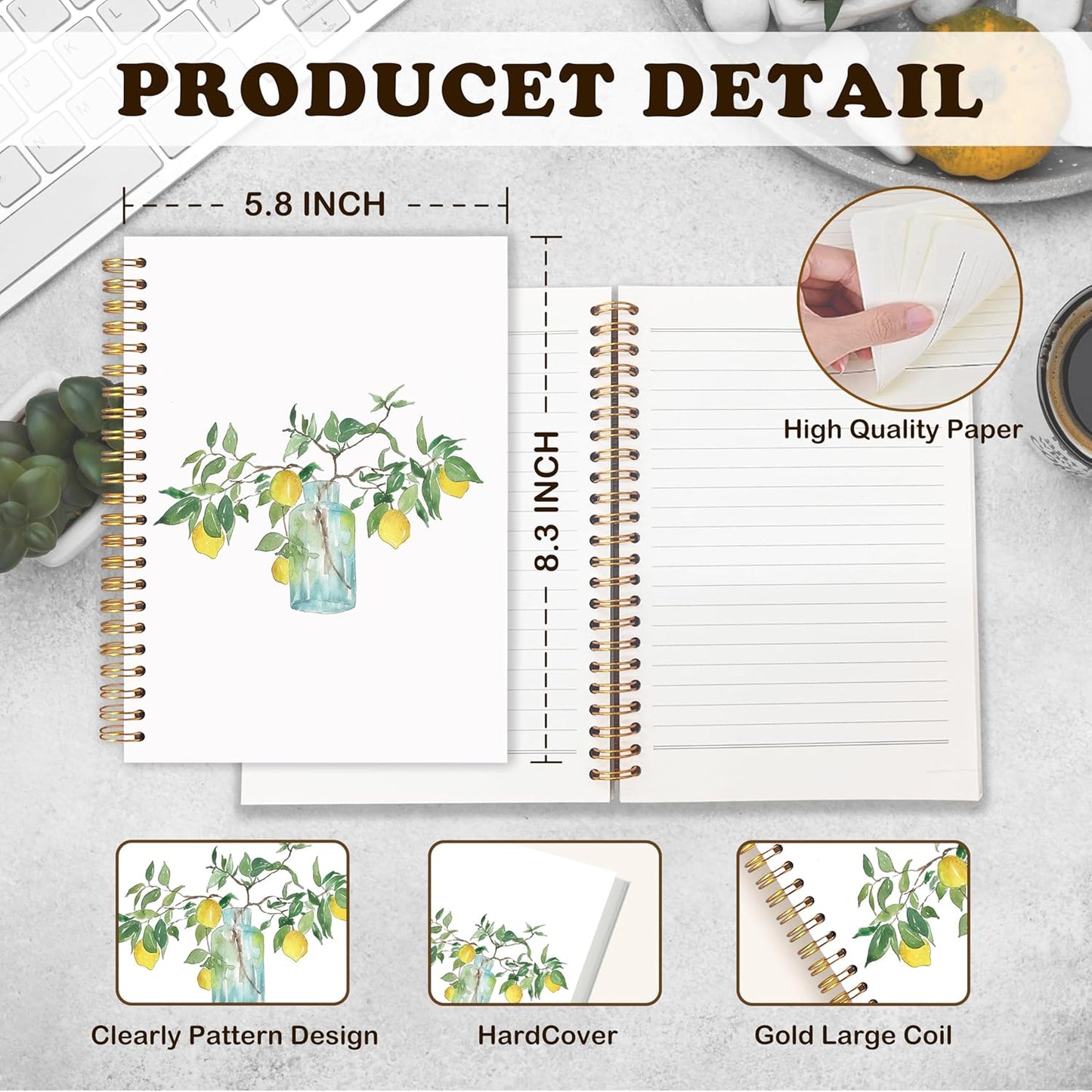 Lemon Notebook, Lemon Lover Gifts Journals for Women Men, Summer Fruit Spiral Notebook Journals for Work School, Fruit Lover Office Supplies Gifts, 5.5x8.3 Inch