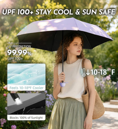 Travel Size Mini Umbrella with UPF 100+ UV Rain Protection, Compact Small & Lightweight Pocket-Sized Folding Umbrellas with Case for Purse & Backpack, Thoughtful Gift Women Men & Kids