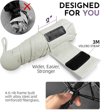 Travel Size Mini Umbrella with UPF 100+ UV Rain Protection, Compact Small & Lightweight Pocket-Sized Folding Umbrellas with Case for Purse & Backpack, Thoughtful Gift Women Men & Kids