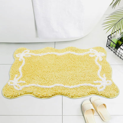 Yellow Bow Bathroom Rug Cute Non Slip Bath Mat,Microfiber Super Soft Absorbent Bathroom Mat for Floor, Shower(24x16 inch)