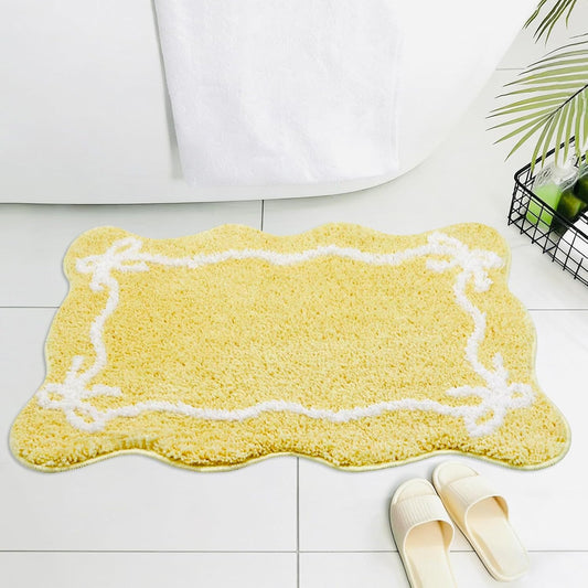 Yellow Bow Bathroom Rug Cute Non Slip Bath Mat,Microfiber Super Soft Absorbent Bathroom Mat for Floor, Shower(24x16 inch)