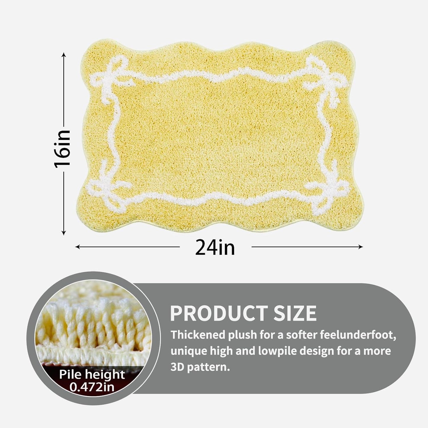 Yellow Bow Bathroom Rug Cute Non Slip Bath Mat,Microfiber Super Soft Absorbent Bathroom Mat for Floor, Shower(24x16 inch)